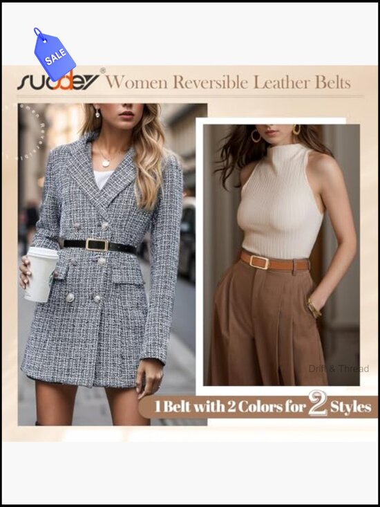 Reversible Faux Leather Belt with Gold Buckle - 0.9\
